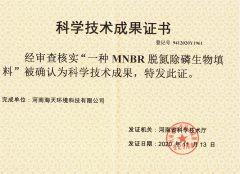 一種MNBR生物脫氮除磷填料科學技術(shù)成果登記證書
